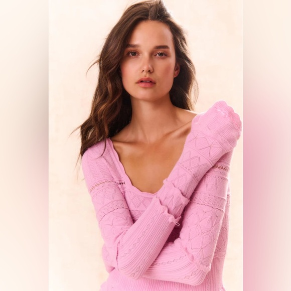 LOVESHACKFANCY Lavender Pointelle Knit Dress In Rose Clay, brand new with tags. - Picture 4 of 15